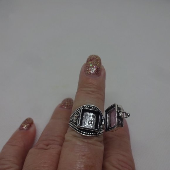 Whimsical "PINK QUARTZ" POISON BOX Handmade Sterling Ring Size 8.5 #254A - Picture 3 of 4